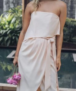 Esther Luxe DRESSES Fleur Strapless Dress - Apricot