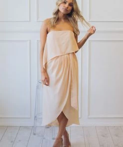 Esther Luxe DRESSES Fleur Strapless Dress - Apricot