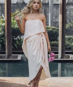 Esther Luxe DRESSES Fleur Strapless Dress - Apricot