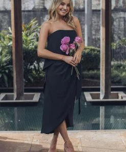 Esther Luxe Fleur Strapless Dress | Black