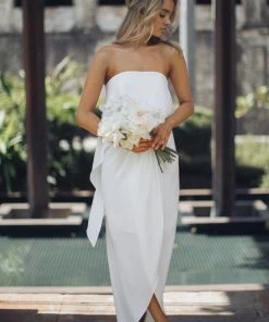 Esther Luxe DRESSES Fleur Strapless Maxi Dress - Ivory