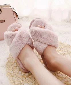 Alibaba Footwear Fluffy Slippers - Dusty Blush