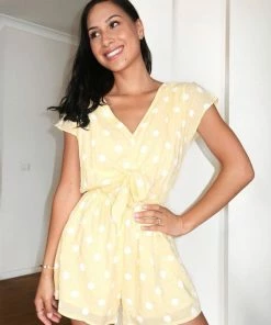 YH & Co (Chloe Yip) Gale Playsuit - Yellow Spot CLOTHING