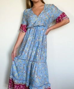 Pink Diamond Hera Dress - Blue Print DRESSES