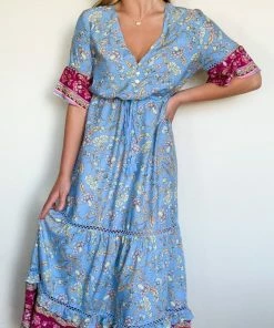 Pink Diamond Hera Dress - Blue Print DRESSES