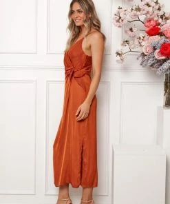 Global Fashion White Closet Laguna Dress - Rust CLOTHING