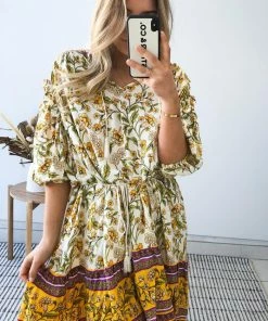 Pink Diamond Domo Dress - Yellow Print DRESSES 9 Pink Diamond Domo Dress - Yellow Print DRESSES