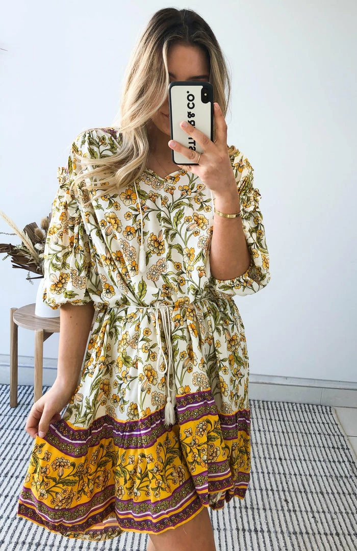 Pink Diamond Domo Dress - Yellow Print DRESSES 5 Pink Diamond Domo Dress - Yellow Print DRESSES