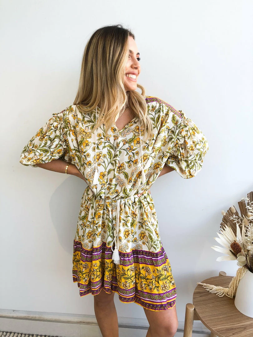 Pink Diamond Domo Dress - Yellow Print DRESSES 3 Pink Diamond Domo Dress - Yellow Print DRESSES