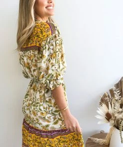 Pink Diamond Domo Dress - Yellow Print DRESSES 11 Pink Diamond Domo Dress - Yellow Print DRESSES