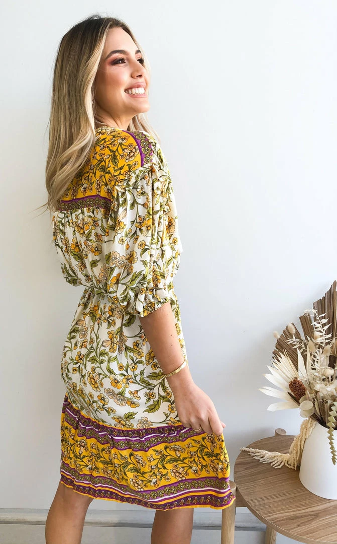 Pink Diamond Domo Dress - Yellow Print DRESSES 7 Pink Diamond Domo Dress - Yellow Print DRESSES