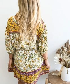 Pink Diamond Domo Dress - Yellow Print DRESSES