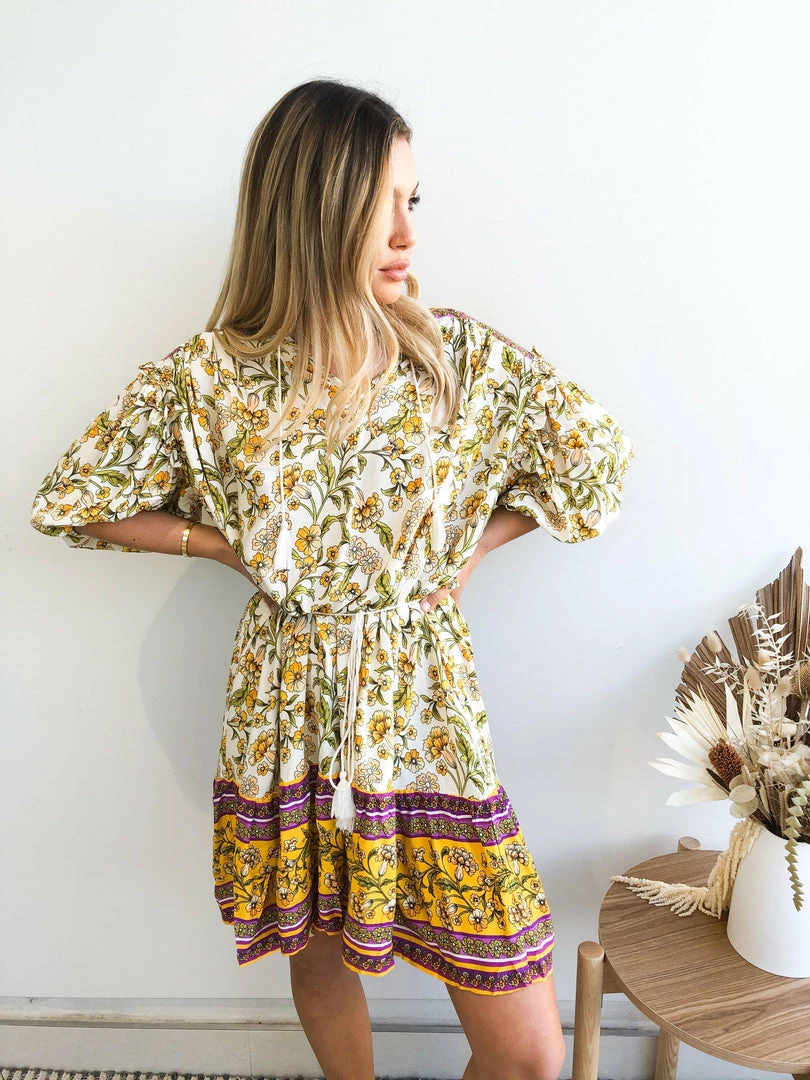 Pink Diamond Domo Dress - Yellow Print DRESSES 6 Pink Diamond Domo Dress - Yellow Print DRESSES