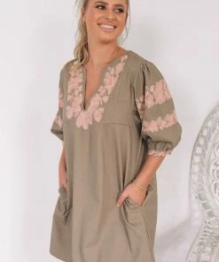 Pink Diamond Viviana Dress - Khaki 9 Pink Diamond Viviana Dress - Khaki