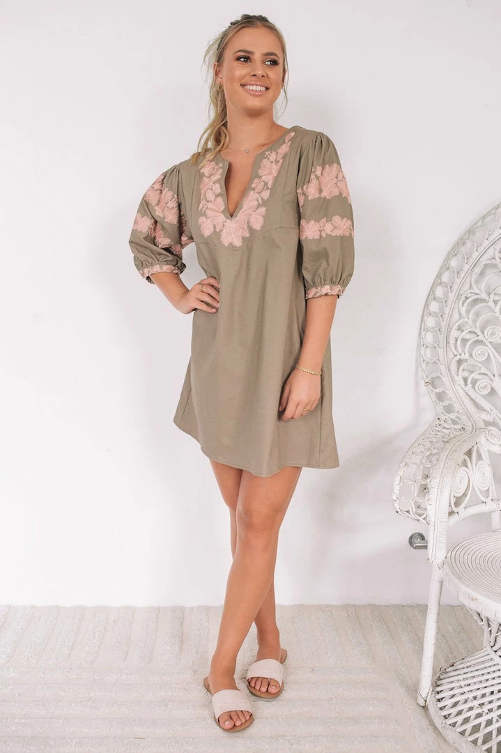 Pink Diamond Viviana Dress - Khaki 6 Pink Diamond Viviana Dress - Khaki