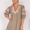 Pink Diamond Viviana Dress - Khaki 1 Pink Diamond Viviana Dress - Khaki