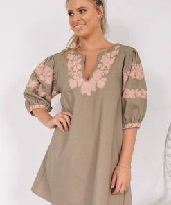Pink Diamond Viviana Dress - Khaki